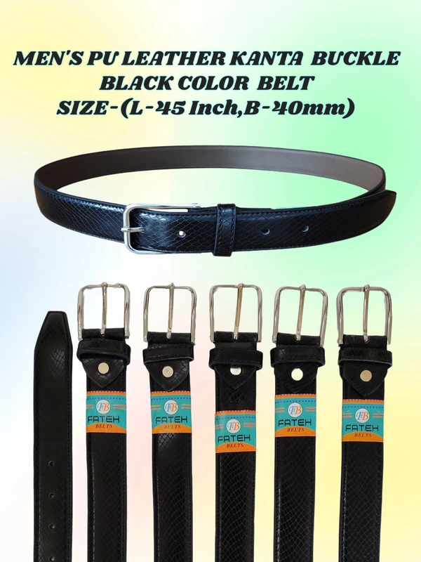 MEN'S PU LEATHER  BLACK  COLOR  KANTA  BUCKLE BELT  SIZE-(45 INCH LENGTH,40MM WIDTH) - SIZE-(45 INCH LENGTH,40MM WIDTH), 6