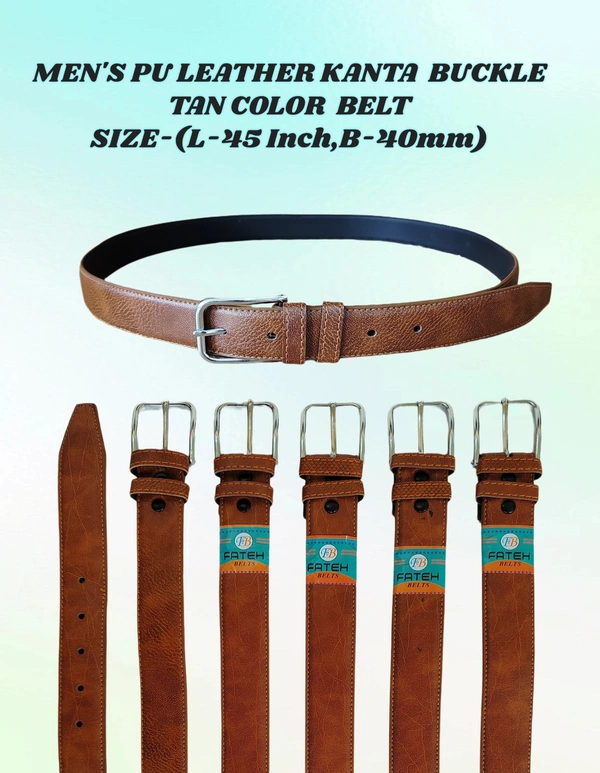 MEN'S PU LEATHER  TAN COLOR  KANTA  BUCKLE BELT  SIZE-(45 INCH LENGTH,40MM WIDTH) - SIZE-(45 INCH LENGTH,40MM WIDTH), 6