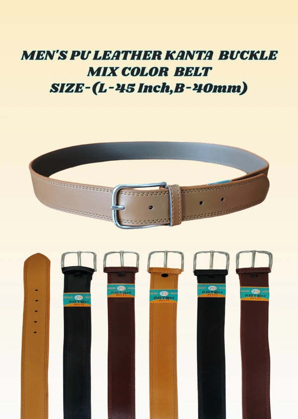 MEN'S PU LEATHER  MIX   COLOR  KANTA  BUCKLE BELT  SIZE-(45 INCH LENGTH,40MM WIDTH) - SIZE-(45 INCH LENGTH,40MM WIDTH), 6