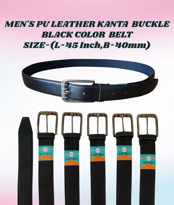 MEN'S PU LEATHER  BLACK  COLOR  PIN HOLE BUCKLE BELT  SIZE-(45 INCH LENGTH,40MM WIDTH) - SIZE-(45 INCH LENGTH,40MM WIDTH), 6