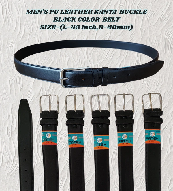 MEN'S PU LEATHER  BLACK  COLOR  KANTA  BUCKLE BELT  SIZE-(45 INCH LENGTH,40MM WIDTH) - SIZE-(45 INCH LENGTH,40MM WIDTH), 6
