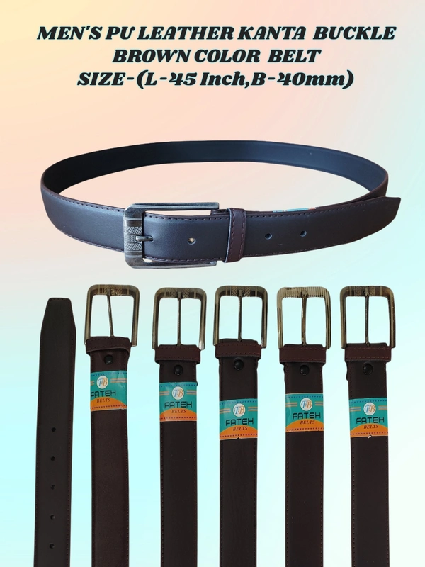 MEN'S PU LEATHER BROWN   COLOR  PIN HOLE BUCKLE BELT  SIZE-(45 INCH LENGTH,40MM WIDTH) - SIZE-(45 INCH LENGTH,40MM WIDTH), 6
