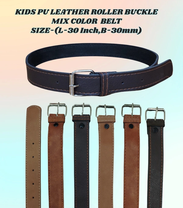 KIDS PU LEATHER  ROLLER   BUCKLE MIX COLOR BELT SIZE-(30 INCH LENGTH,30MM WIDTH) - SIZE-(30 INCH LENGTH,30MM WIDTH), 6
