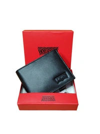 MENS GENUINE LEATHER BRANDED WALET IN BLACK COLOR  - FREE, 6