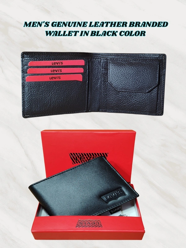 MENS GENUINE LEATHER BRANDED WALET IN BLACK COLOR  - FREE, 6