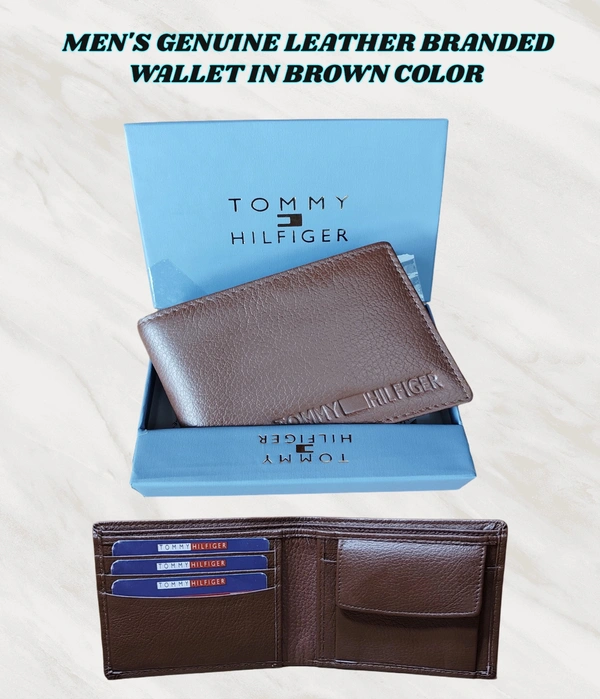 MENS GENUINE LEATHER BRANDED WALLET IN BROWN COLOR  - FREE, 6
