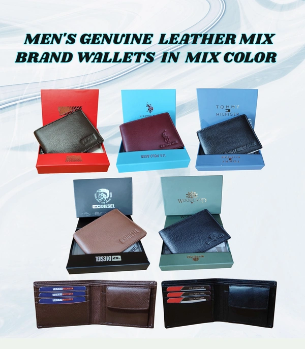 MENS GENUINE LEATHER MIX BRAND WALLETS IN MIX COLOR  - FREE, 6