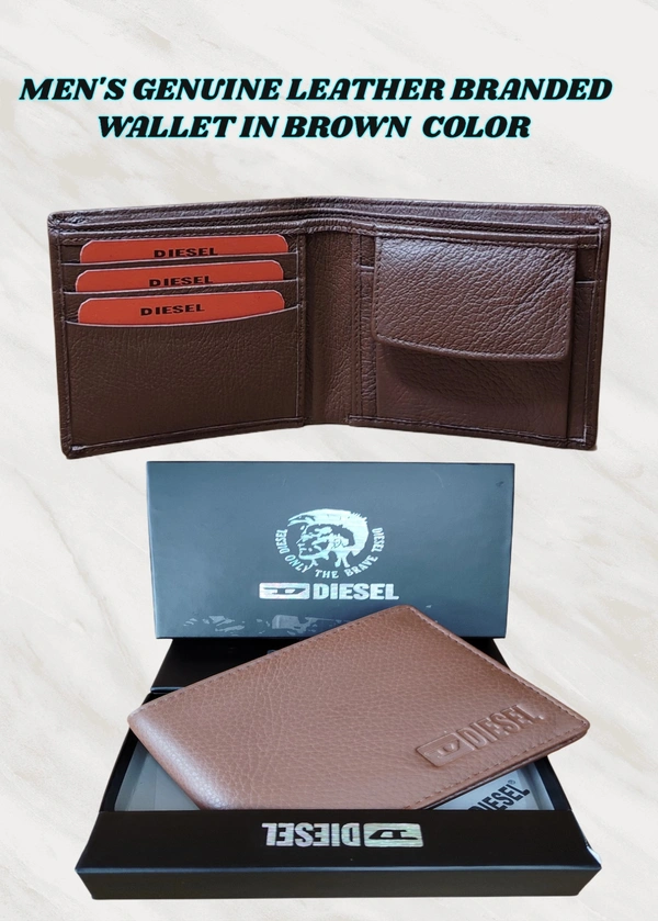 MENS GENUINE LEATHER BRANDED WALLET IN BROWN COLOR  - FREE, 6