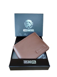 MENS GENUINE LEATHER BRANDED WALLET IN BROWN COLOR  - FREE, 6