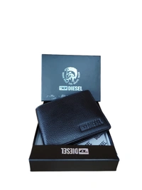 MENS GENUINE LEATHER BRANDED WALLET IN BLACK COLOR  - FREE, 6