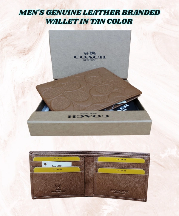 MENS GENUINE LEATHER BRANDED WALLET IN TAN COLOR  - FREE, 6