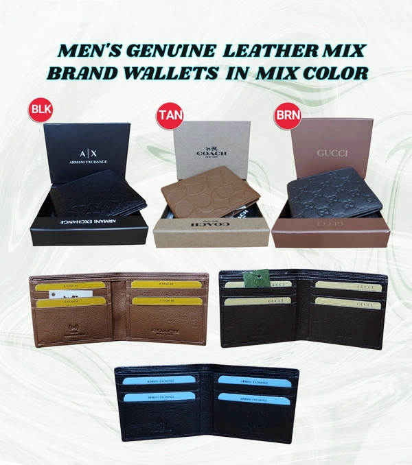 MENS GENUINE LEATHER MIX BRAND WALLETS IN MIX COLOR  - FREE, 6