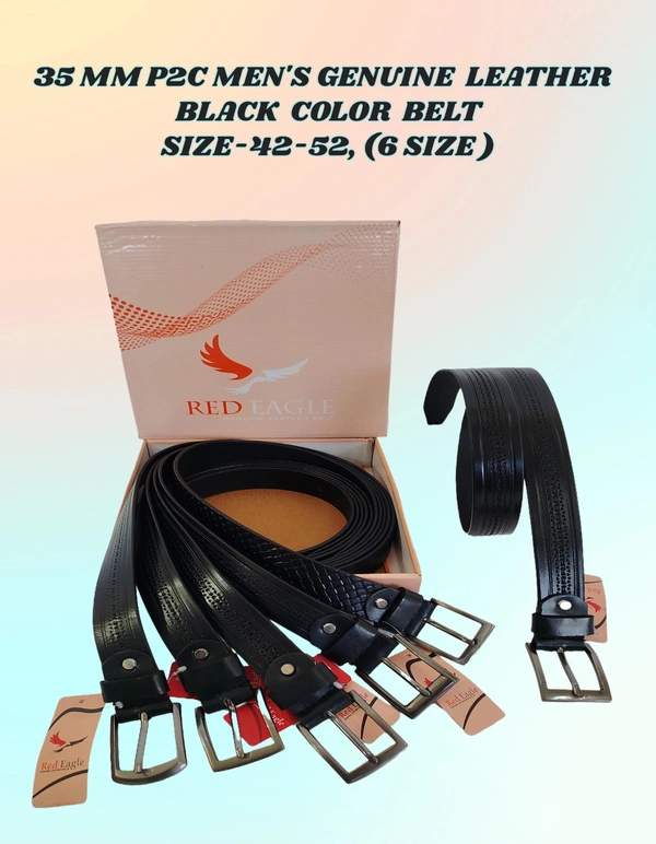 35 MM P2C MEN GENUINE LEATHER BLACK COLOR BELT SIZE-42-52(6 SIZE) - MIX, 06
