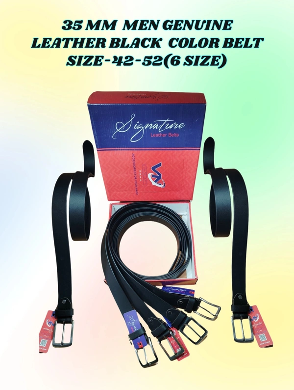 35MM MEN GENUINE LEATHER BLACK COLOR BELT SIZE-42-52(6 SIZE) - FREE SIZE, 6