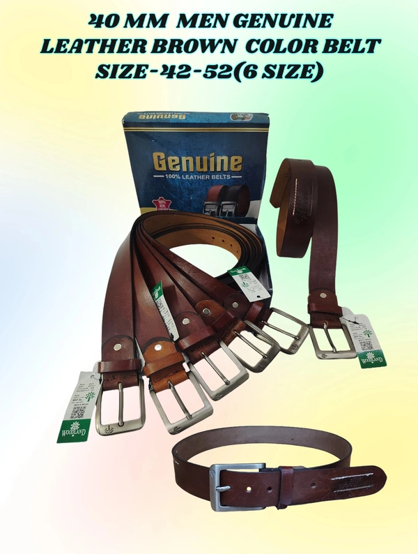 40 MM MEN GENUINE LEATHER BROWN COLOR BELT SIZE 42-52(6 SIZE) - FREE SIZE, 6