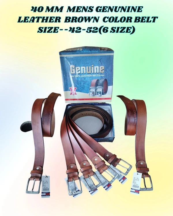 40 MM MENS GENUINE LEATHER BROWN COLOR BELT SIZE -42-52-(6 SIZE) - FREE SIZE, 6