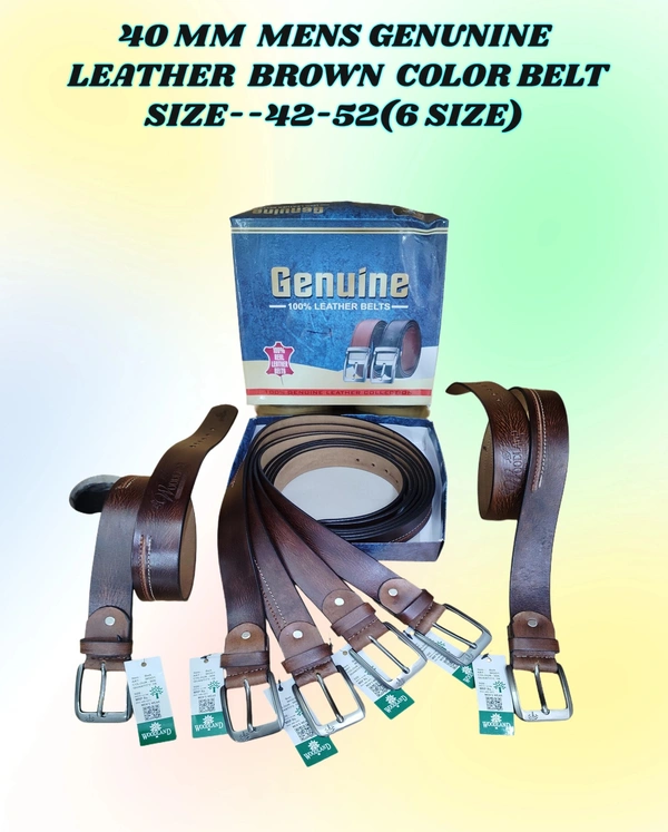 40 MM MENS GENUINE LEATHER BROWN COLOR BELT SIZE -42-52-(6 SIZE) - FREE SIZE, 6