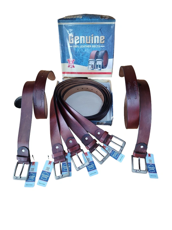 40MM MENS GENUINE LEATHER BROWN COLOR BELT SIZE -42-52-(6 SIZE) - FREE SIZE, 6