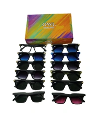 MENS BLACK RUBBER FRAME SIDE LOGO PRINTED DC WAYFARER MULTI COLOR SUNGLASES  - FREE SIZE, 12