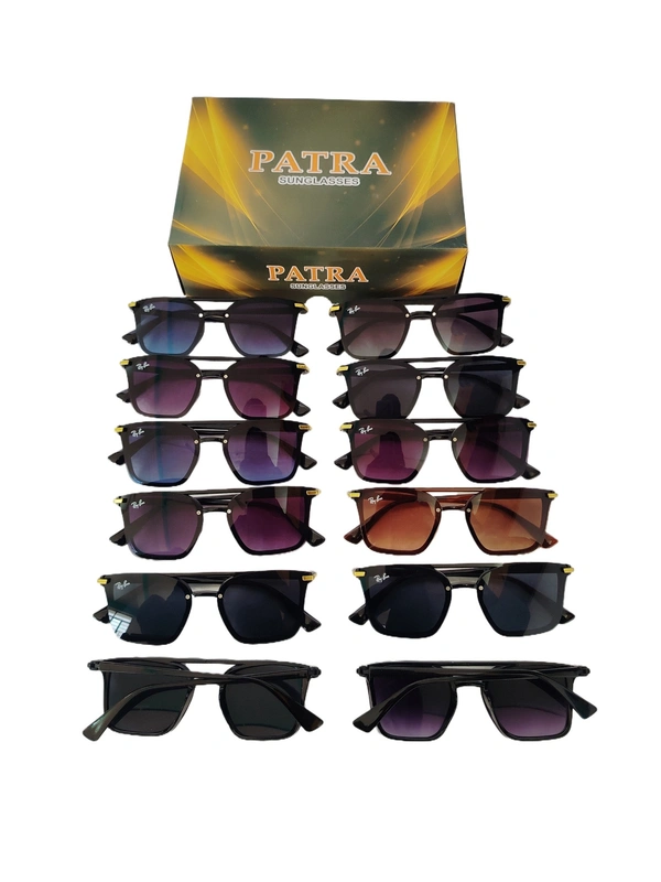 MEN'S BLACK OUTER LENS LOGO PRINTED STYLISH SUNGLASES - FREE SIZE, 12