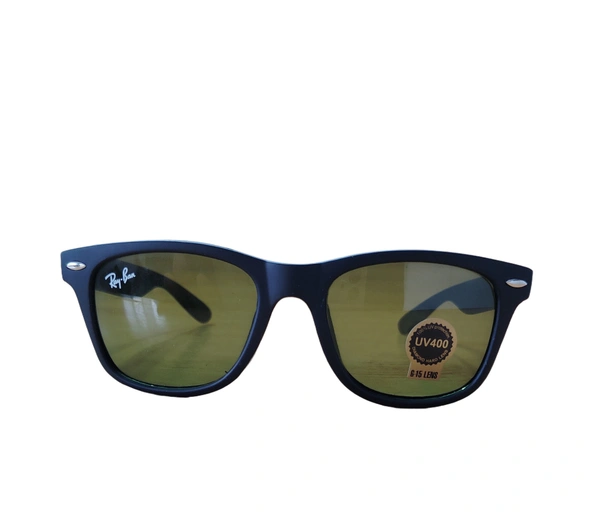 BLACK RUBBER FRAME WAYFARER BLACK SUNGLASES WITH SIDE LOGO PRINTED - FREE SIZE, 12