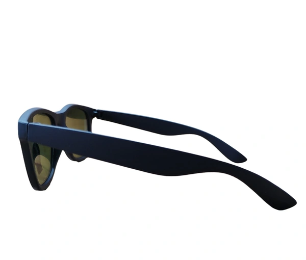 BLACK RUBBER FRAME WAYFARER BLACK SUNGLASES WITH SIDE LOGO PRINTED - FREE SIZE, 12