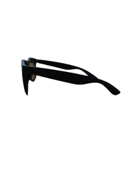 BLACK RUBBER FRAME WAYFARER BLACK SUNGLASES WITH SIDE LOGO PRINTED - FREE SIZE, 12