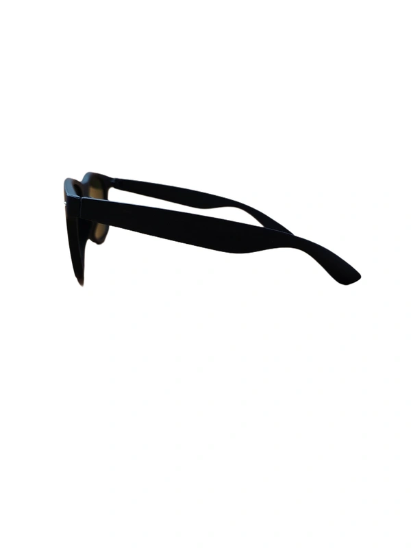 BLACK RUBBER FRAME WAYFARER BLACK SUNGLASES WITH SIDE LOGO PRINTED - FREE SIZE, 12