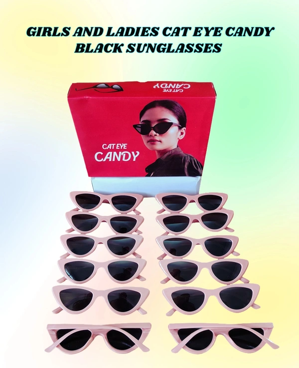 GIRLS AND LADIES CAT EYE CANDY BLACK SUNGLASSES - FREE SIZE, 12