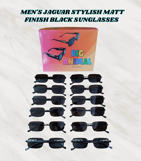 MENS JAGUAR STYLISH MATT FINISH BLACK SUNGLASSES - FREE SIZE, 12