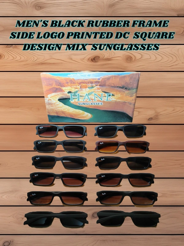 MENS BLACK RUBBER FRAME SIDE LOGO PRINTED DC SQUARE DESIGN MIX SUNGLASSES - FREE SIZE, 12