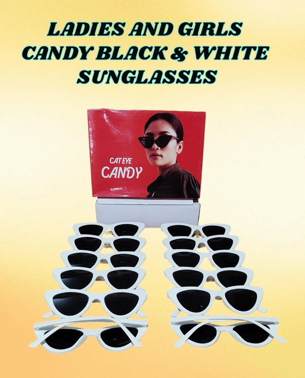 LADIES AND GIRLS CANDY BLACK & WHITE SUNGLASES - FREE SIZE, 12