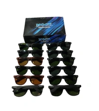 MENS BLACK RUBBER FRAME KANCH WAYFARER SUNGLASSSES WITH SIDE LOGO PRINTED  - FREE SIZE, 12