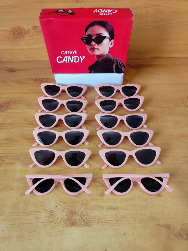 GIRLS AND LADIES CAT EYE CANDY BLACK SUNGLASSES - FREE SIZE, 12