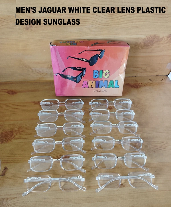 MENS JAGUAR WHITE CLEAR LENS PLASTIC DEIGN SUNGLASSES - FREE SIZE, 12