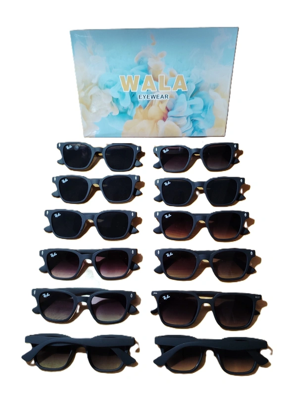 MENS BLACK RUBBER FRAME SIDE LOGO PRINTED DC WAYFARER STYLISH SUNGLASSES - FREE SIZE, 12