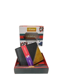 MENS PREMIUM QUALITY  PU LEATHER MIX COLOR DESIGNER WALLETS WITH BOX - FREE, 6