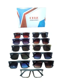 MEN'S RUBBER FRAME MIX COLOR WAYFARER SQUARE SUNGLASES WITH SIDE LOGO PRINTED  - FREE SIZE, 12