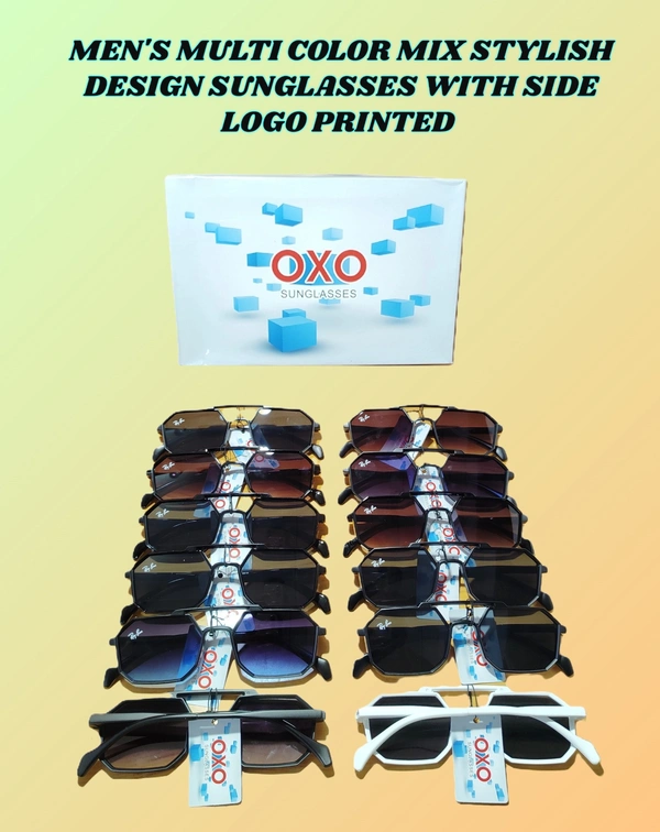 MEN'S MULTI COLOR MIX STYLISH DESIGN SUNGLASES WITH SIDE LOGO PRINTED  - FREE SIZE, 12