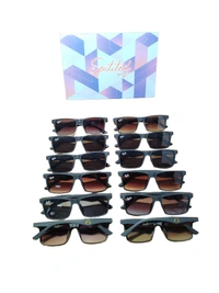 MEN'S MIX COLOR LENS SQUARE WYFARER SUNGLASSES WITH SIDE LOGO PRINTED  - FREE SIZE, 12
