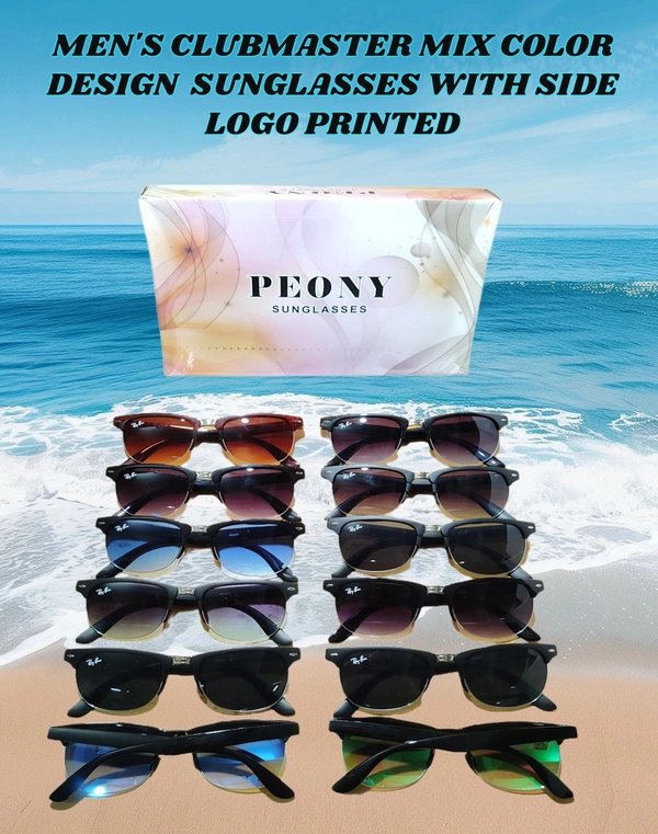 MEN'S CLUBMASTER MIX COLOR DESIGN SUNGLASES WITH SIDE LOGO PRINTED  - FREE SIZE, 12