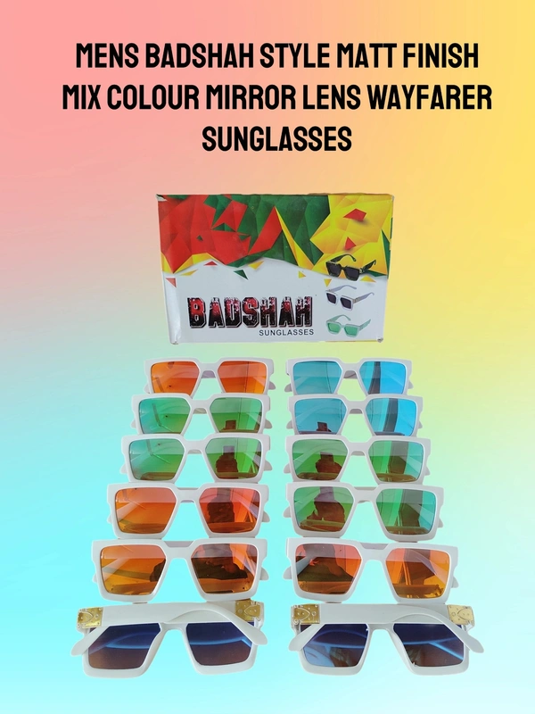MENS BADSHAH STYLE MATT FINISH MIX COLOR MIRROR LENS WAYFARER SUNGLASSES - free, 12