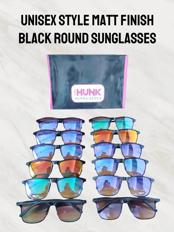 UNISEX STYLE MATT FINISH BLACK ROUND SUNGLASSES - free, 12