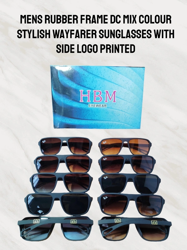 MENS RUBBER FRAME DC MIX COLOR  STYLISH WAYFARER WITH SIDE LOGO PRINTED  - FREE, 12