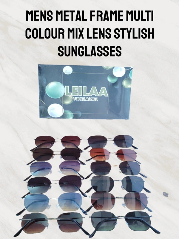 MENS METAL FRAME MULTI COLOR MIX LENS STYLISH SUNGLASS - FREE, 12