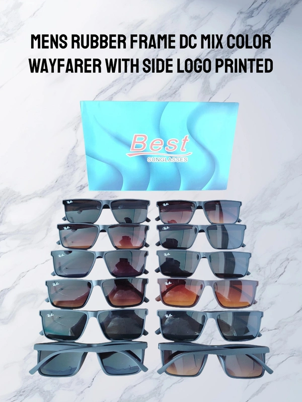 MENS RUBBER FRAME DC MIX COLOR WAYFARER WITH SIDE LOGO PRINTED  - free, 12