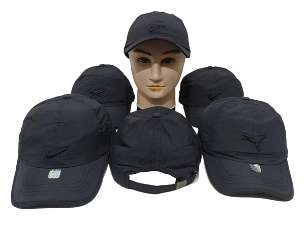 MEN'S EMBROIDERED PARASHUITE MATERIAL BLACK COLOR STYLISH CAP CLOSURE TYPE -METAL BUCKLE - FREE SIZE, 6