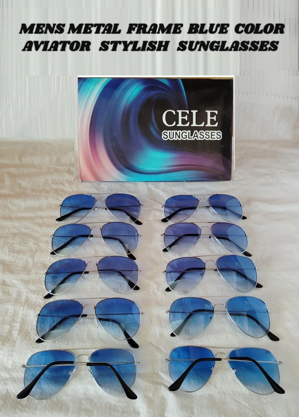 MENS METAL FRAME BLUE COLOR AVIATOR STYLISH SUNGLASSES - FREE, 12