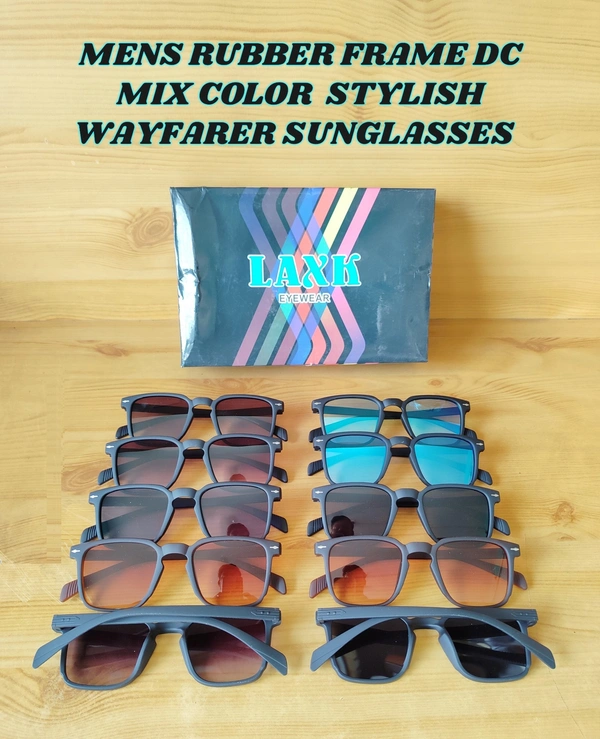 MENS RUBBER FRAME DC MIX COLOR STYLISH WAYFARER SUNLASSES - FREE, 12