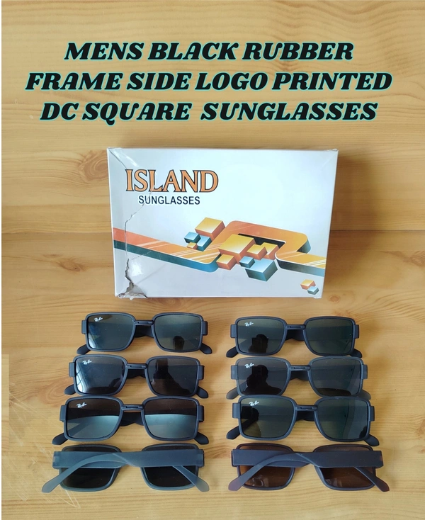 MENS BLACK RUBBER FRAME SIDE LOGO PRINTED DC SQUARE SUNGLASSES - FREE, 12